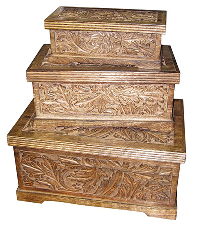 Mango Wood Leaf Design Set Of 3 Boxes